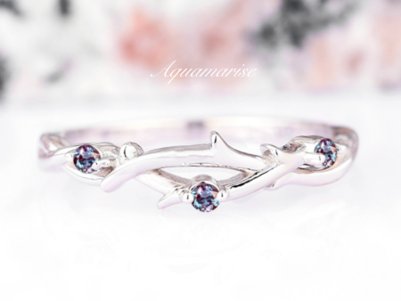 Alexandrite Leaf Wedding Band- 925 Sterling Silver Discount