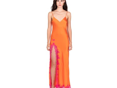 Lace Applique High Slit Tea Length Slip | Tangerine For Discount