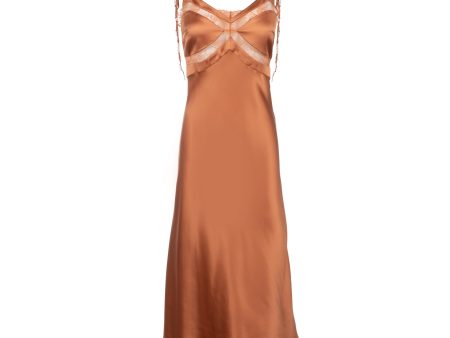 Midi Dress w  Lace Panel & Beaded Tie Straps | Earth Hot on Sale