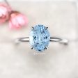 2CT Oval Cut Solitaire Aquamarine Ring- Sterling Silver Online now