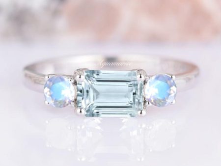 Aquamarine & Moonstone Ring- 925 Sterling Silver Hot on Sale