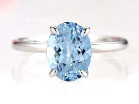 2CT Oval Cut Solitaire Aquamarine Ring- Sterling Silver Online now