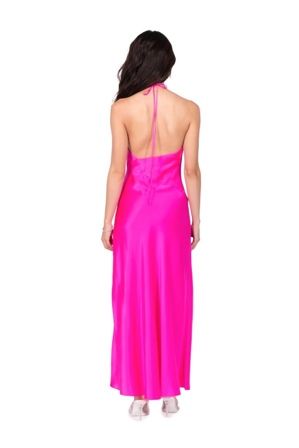 High Slit Deep V Halter Maxi | Hot Fuschia Online Hot Sale