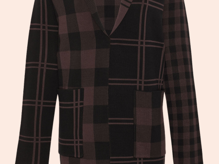 Gingham Jacquard Knit Jacket | Chocolate Black For Discount