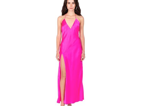 High Slit Deep V Halter Maxi | Hot Fuschia Online Hot Sale