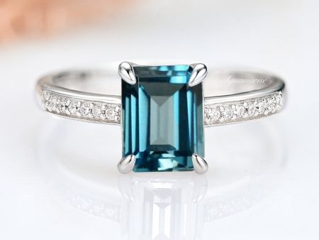 Ava Emerald Cut Natural London Blue Topaz Ring- Sterling Silver Online Hot Sale