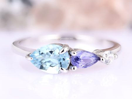 Aquamarine & Tanzanite Ring- Sterling Silver Cheap