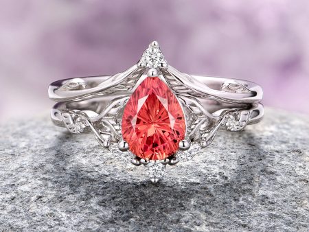 Airee Star Cut Padparadscha Orange Sapphire Ring Set- Sterling Silver For Cheap