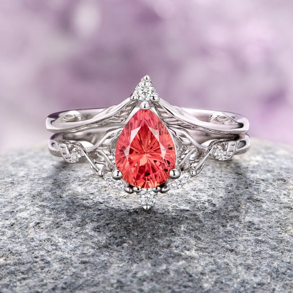 Airee Star Cut Padparadscha Orange Sapphire Ring Set- Sterling Silver For Cheap