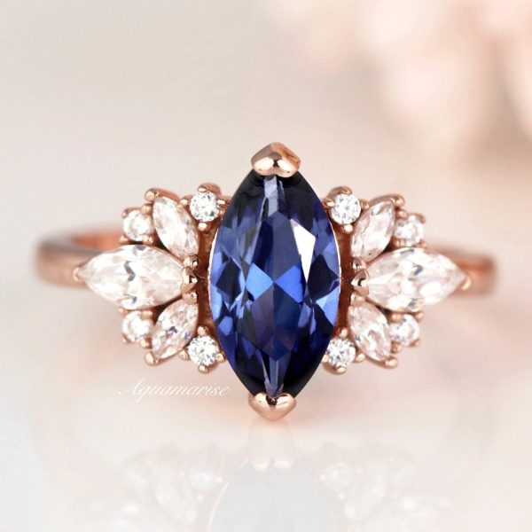 Adeline Ceylon Marquise Sapphire Ring- 14K Rose Gold Vermeil Supply