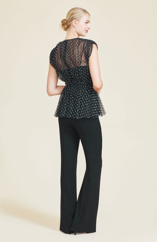 Dotted Tulle Peplum Top | Black Cheap