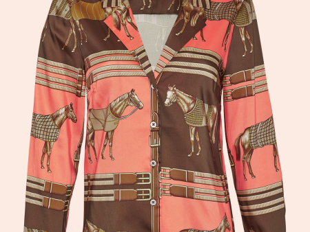 Equestrian Twill Button Down Shirt | Coral Multi Fashion