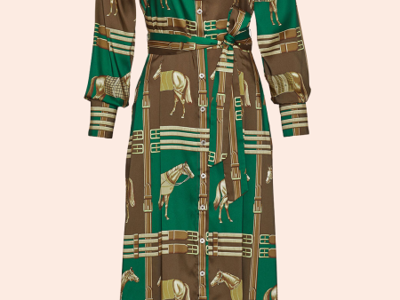 Equestrian Twill Pleated Shirt Dress | Forest Multi Online Hot Sale