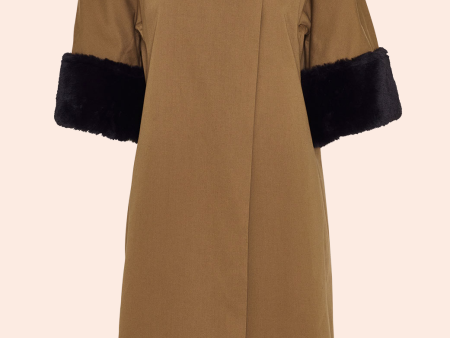 Twill Coat with Fur Cuffs | Camel Online now