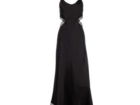 Lace Cut-out Long Silk Slip Dress | Black Online Sale