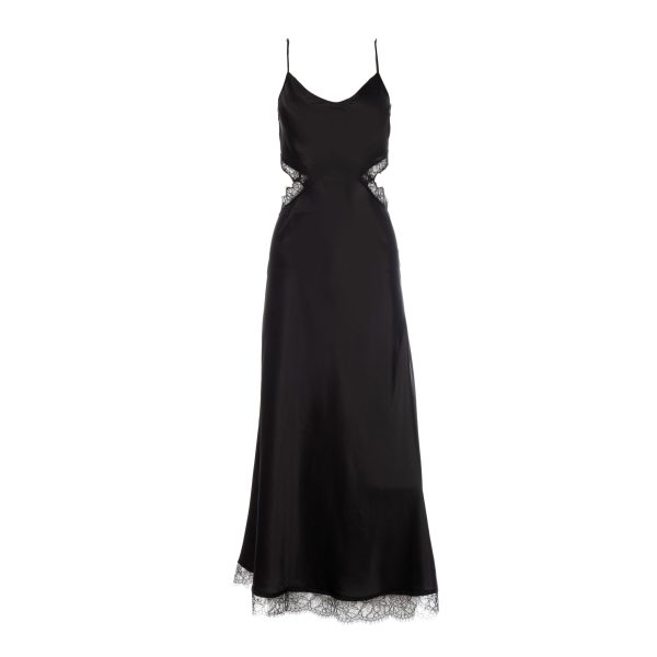 Lace Cut-out Long Silk Slip Dress | Black Online Sale