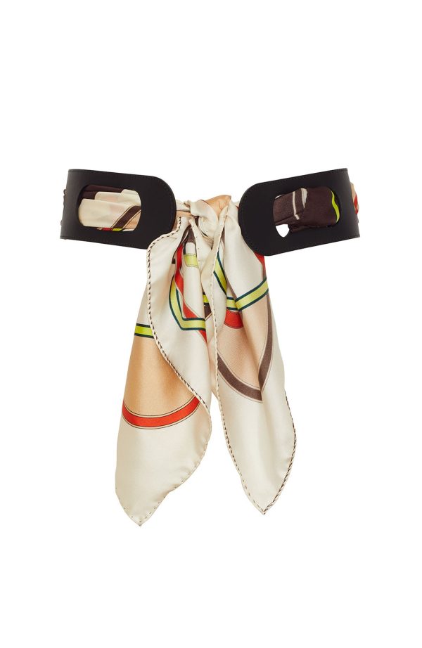 Belt Detail Silk Scarf | Ivory Multi For Discount