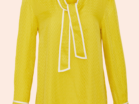 Equestrian Jacquard Tipped Tie Neck Blouse | Citrine Cheap