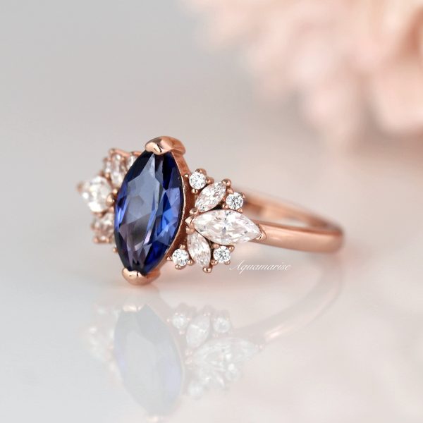 Adeline Ceylon Marquise Sapphire Ring- 14K Rose Gold Vermeil Supply