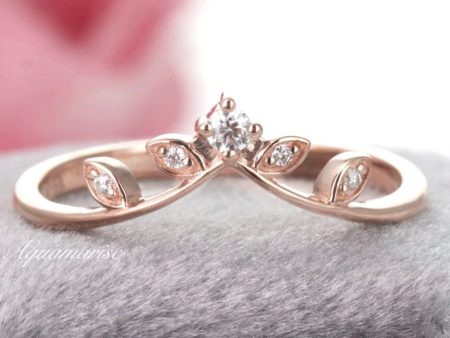 Floral Curved Wedding Band- 14K Solid Rose Gold Hot on Sale