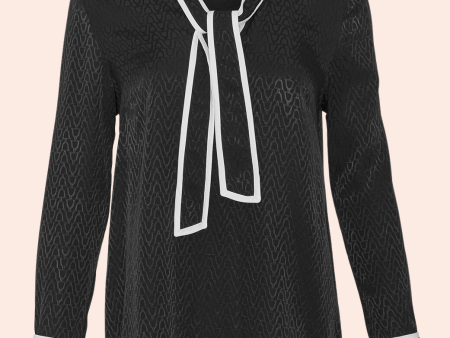 Equestrian Jacquard Tipped Tie Neck Blouse | Black on Sale