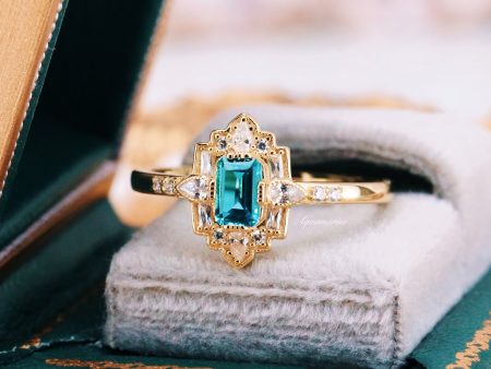 Art Deco London Blue Topaz Ring- 14K Yellow Gold Vermeil For Cheap