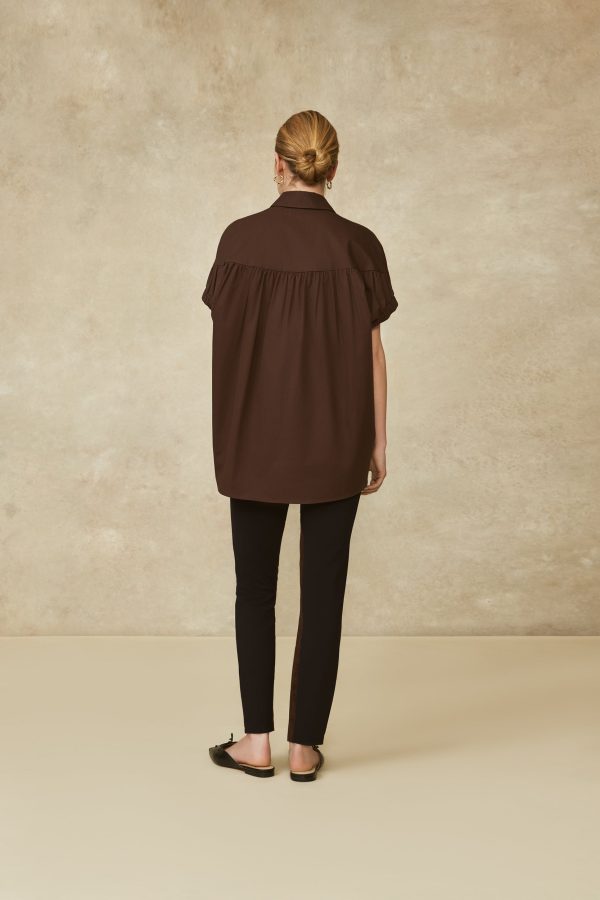 Coated Poplin Capelet Top | Chocolate For Sale