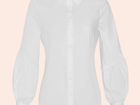 Cotton Poplin Shirred Detail Top | White For Sale