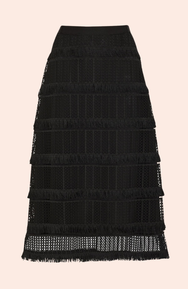 Fringe Lace Midi Skirt | Black Online Sale