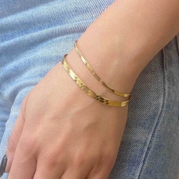 14K Gold Thin Herringbone Bracelet 3mm Online Hot Sale