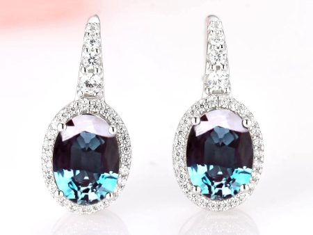 Oval Halo Alexandrite Earrings- Sterling Silver Hot on Sale