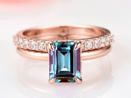 Alexandrite Engagement Ring Set- 14K Rose Gold Vermeil Online Sale