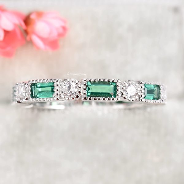 Ari Art Deco Emerald Wedding Band- 925 Sterling Silver Online now