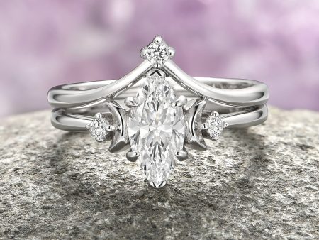 Moissanite Crescent Moon Ring Set - Sterling Silver Online Hot Sale