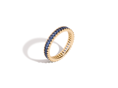 Lab Grown Blue Sapphire Baguette Eternity Ring Hot on Sale