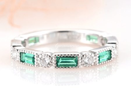 Ari Art Deco Emerald Wedding Band- 925 Sterling Silver Online now