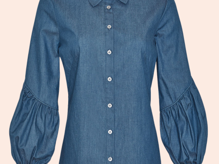 Chambray Shirred Detail Top | Blue on Sale