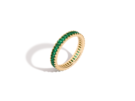 Lab Grown Green Emerald Baguette Eternity Ring on Sale