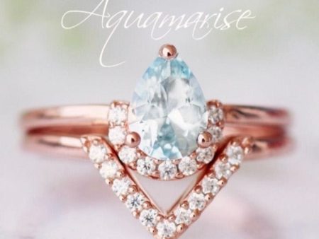 Aria Aquamarine Ring Set- 14K Rose Gold Vermeil For Sale