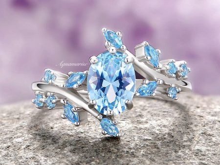 Aquamarine Leaf Fairy Engagement Ring- 925 Sterling Silver Online Sale