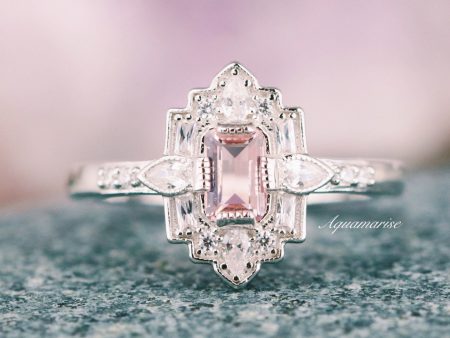 Art Deco Morganite Mosaic Ring- Sterling Silver For Discount