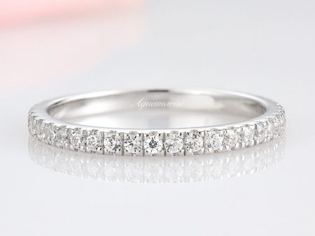 1.7MM Petite Diamond or Moissanite Wedding Band- 14K White Gold Fashion