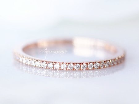 1.5MM Petite Half Eternity Wedding Band- 10K  14K  18K Solid Rose Gold Online now