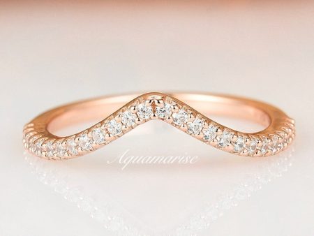 Diamond or Moissante Curved Wedding Band- 14K Solid Rose Gold For Cheap