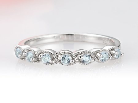 Art Deco Aquamarine Wedding Band- Sterling Silver Online Sale