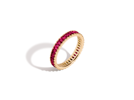 Lab Grown Red Ruby Baguette Eternity Ring on Sale