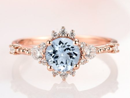 Aquamarine Engagement Ring- 14K Rose Gold Vermeil Online now