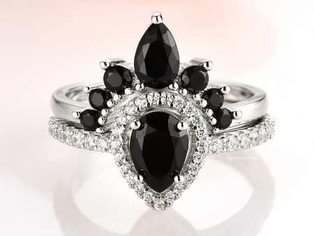 Amy Black Diamond (Onyx) Ring Set- 925 Sterling Silver Online Hot Sale