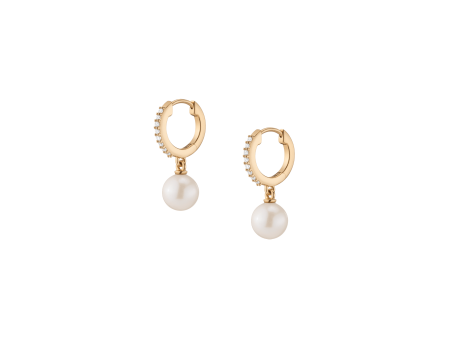 Diamond Pearl Huggie Earrings on Sale