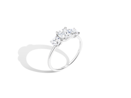 Cushion Cut Tri-Diamond Ring Hot on Sale